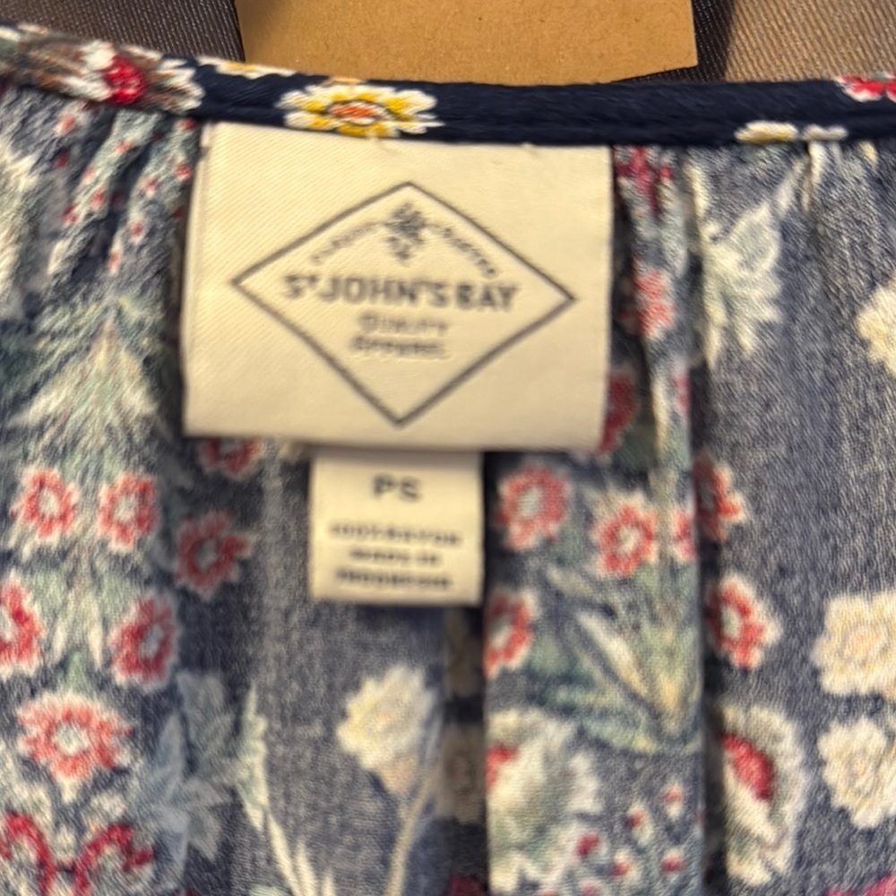 St. John’s Bay Navy Floral Boho Blouse – Relaxed Fit, Long Sleeve, Size P6 - Picture 3 of 6